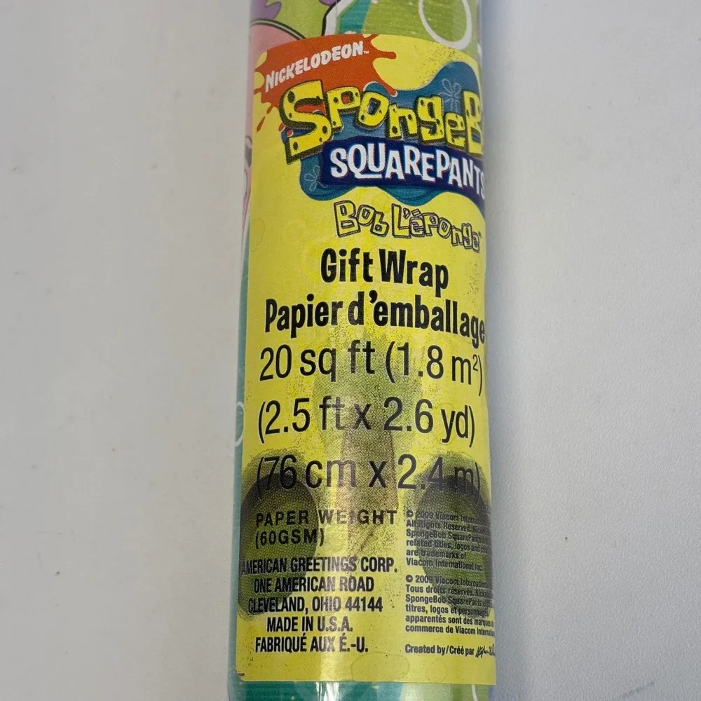 American Greetings SpongeBob Gift Wrap Kids 20sqft Blue Green 2009 Vintage‎ Wrap